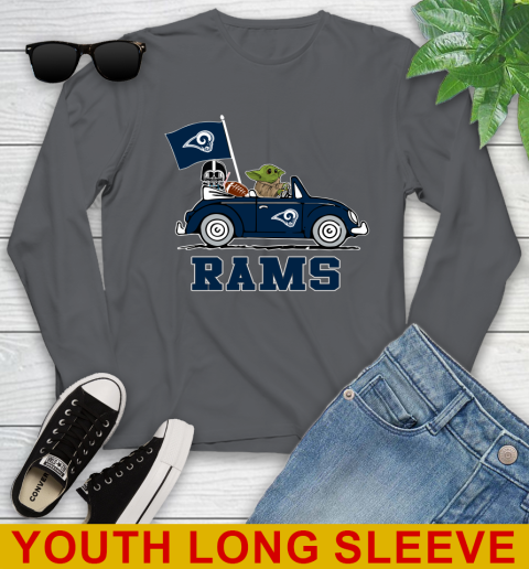 NFL Football Los Angeles Rams Darth Vader Baby Yoda Driving Star Wars Shirt Youth Long Sleeve 9
