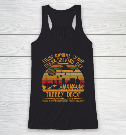 WKRP Thanksgiving Day Turkey Drop Racerback Tank