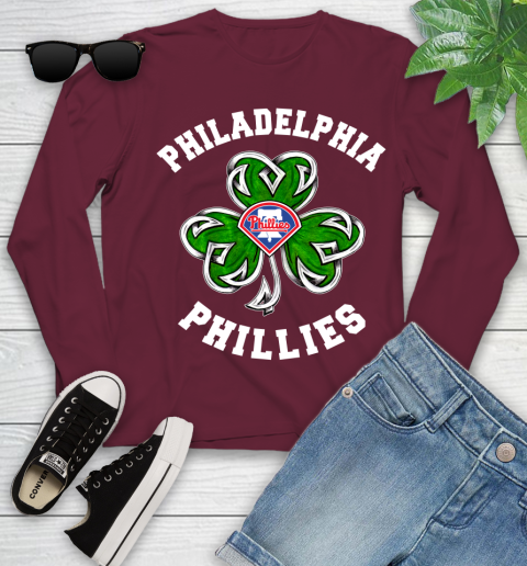 MLB Philadelphia Phillies Three Leaf Clover St Patrick's Day Baseball Sports Youth Long Sleeve 6