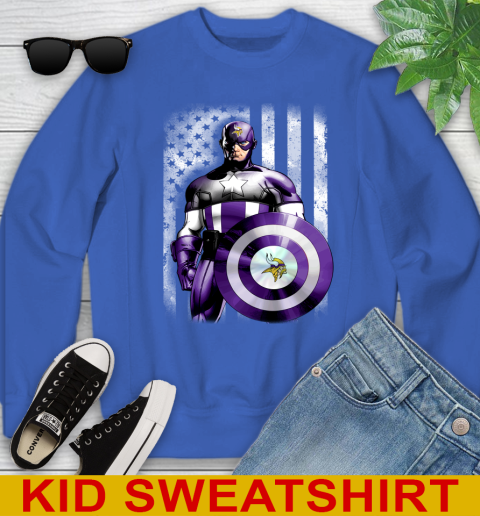 Minnesota Vikings NFL Football Captain America Marvel Avengers American Flag Shirt Youth Sweatshirt 6