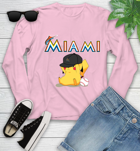 MLB Pikachu Baseball Sports Miami Marlins Youth Long Sleeve 10