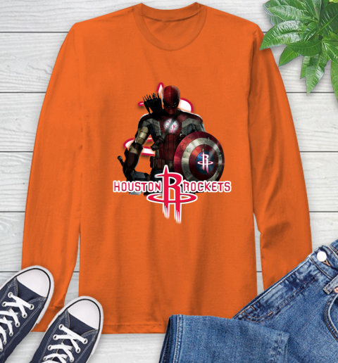 Houston Rockets NBA Basketball Captain America Thor Spider Man Hawkeye Avengers Long Sleeve T-Shirt 5