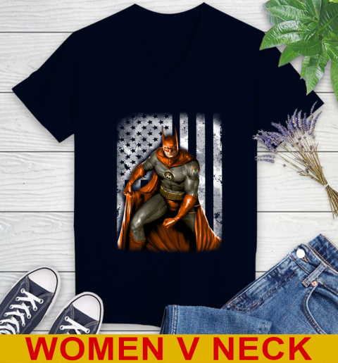 Miami Marlins MLB Baseball Batman DC American Flag Shirt Women's V-Neck T-Shirt 2