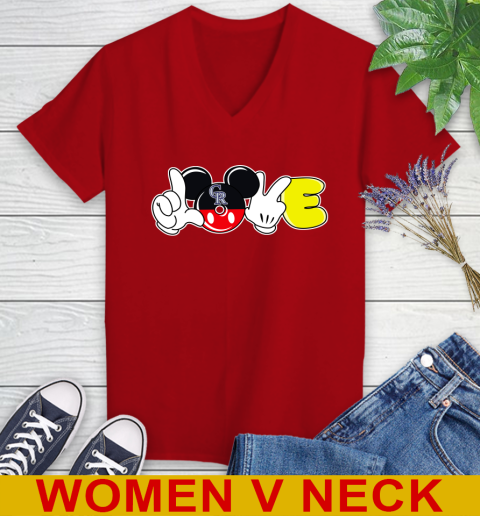 Colorado Rockies MLB Baseball Love Mickey Disney Sports Women's V-Neck T-Shirt 12