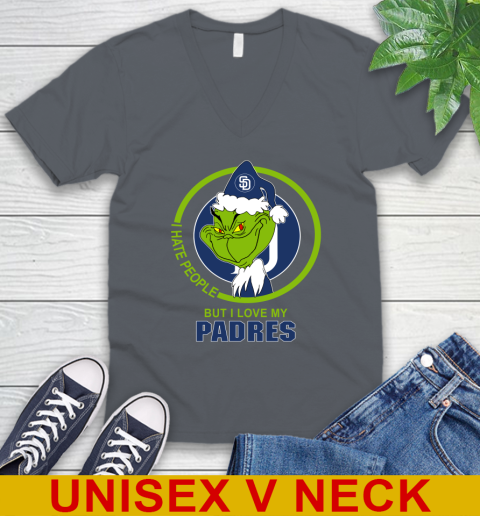 San Diego Padres MLB Christmas Grinch I Hate People But I Love My Favorite Baseball Team V-Neck T-Shirt 5