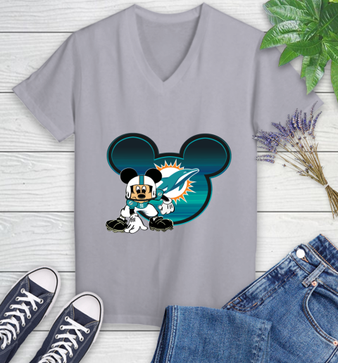 NFL Miami Dolphins Mickey Mouse Disney Football T Shirt Women's V-Neck T-Shirt 4
