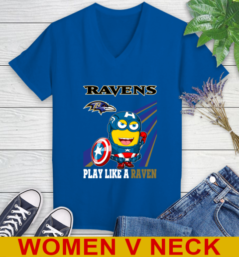 NFL Football Baltimore Ravens Captain America Marvel Avengers Minion Shirt Women's V-Neck T-Shirt 9