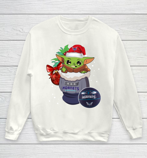 Charlotte Hornets Christmas Baby Yoda Star Wars Funny Happy NBA Youth Sweatshirt 2