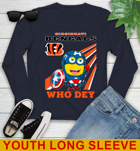NFL Football Cincinnati Bengals Captain America Marvel Avengers Minion Shirt Youth Long Sleeve 2