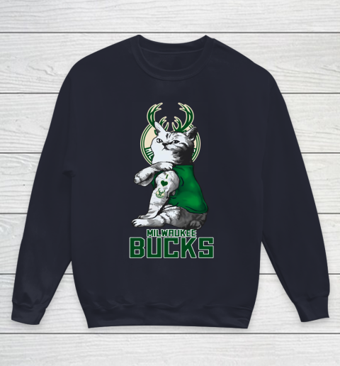 NBA Basketball My Cat Loves Milwaukee Bucks Youth Sweatshirt 2