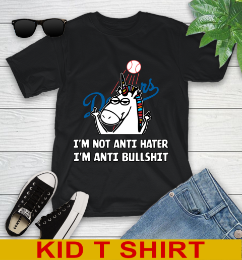 Los Angeles Dodgers MLB Baseball Unicorn I'm Not Anti Hater I'm Anti Bullshit Youth T-Shirt 2