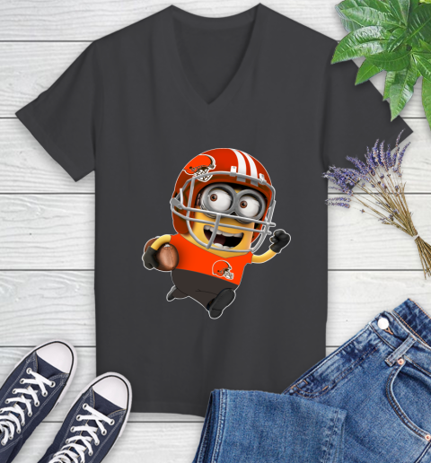 NFL Cleveland Browns Minions Disney Football Sports Women's V-Neck T-Shirt 8