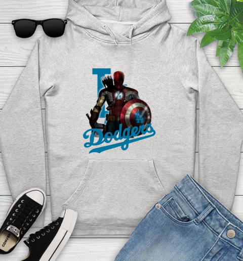 MLB Captain America Thor Spider Man Hawkeye Avengers Endgame Baseball Los Angeles Dodgers Youth Hoodie