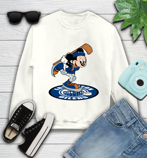 NHL Hockey Edmonton Oilers Cheerful Mickey Disney Shirt Youth Sweatshirt 2