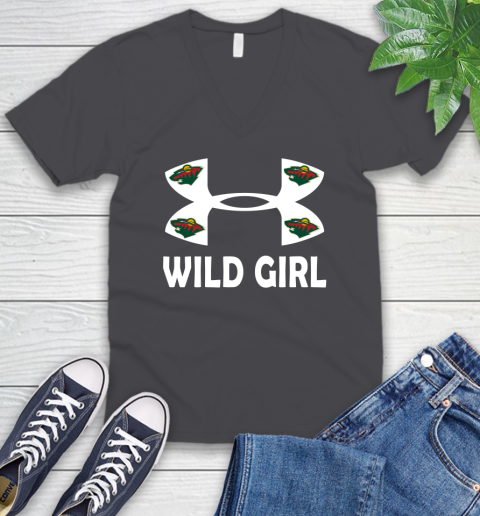 NHL Minnesota Wild Girl Under Armour Hockey Sports V-Neck T-Shirt 4