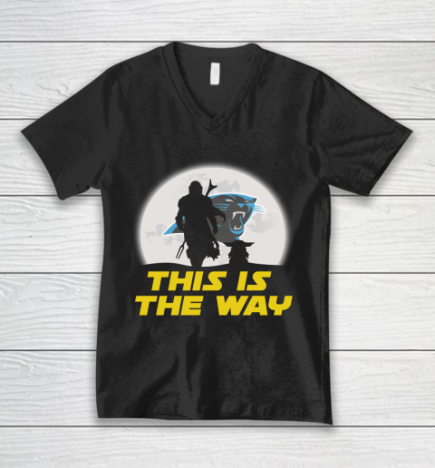 Carolina Panthers NFL Football Star Wars Yoda And Mandalorian This Is The Way V-Neck T-Shirt