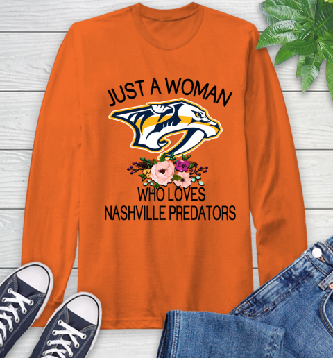 NHL Just A Woman Who Loves Nashville Predators Hockey Sports Long Sleeve T-Shirt 3