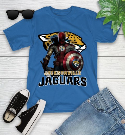 NFL Captain America Thor Spider Man Hawkeye Avengers Endgame Football Jacksonville Jaguars Youth T-Shirt 9