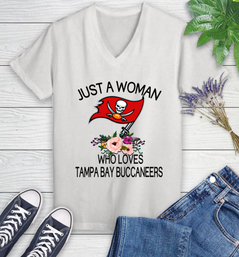NFL Just A Woman Who Loves Tampa Bay Buccaneers Football Sports Women's V-Neck T-Shirt