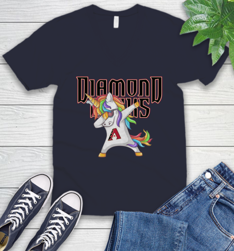 Arizona Diamondbacks MLB Baseball Funny Unicorn Dabbing Sports V-Neck T-Shirt 3