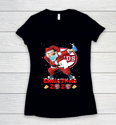 Cincinnati Reds Funny Santa Claus Dabbing Christmas 2020 MLB Women's V-Neck T-Shirt