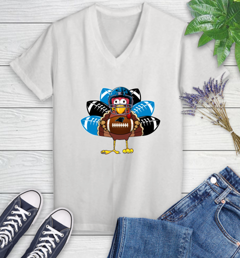 Carolina Panthers Turkey Thanksgiving Day Women's V-Neck T-Shirt