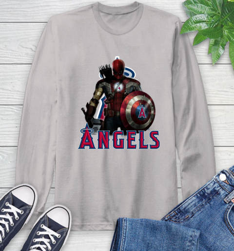 MLB Captain America Thor Spider Man Hawkeye Avengers Endgame Baseball Los Angeles Angels Long Sleeve T-Shirt 12