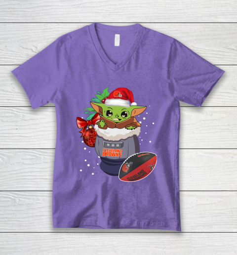 Cleveland Browns Christmas Baby Yoda Star Wars Funny Happy NFL V-Neck T-Shirt 9
