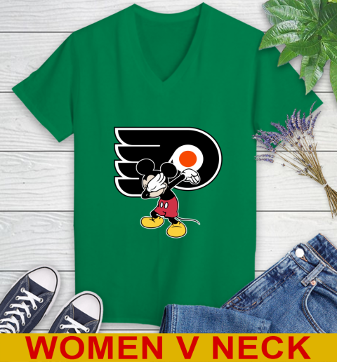 Philadelphia Flyers NHL Hockey Dabbing Mickey Disney Sports Women's V-Neck T-Shirt 6