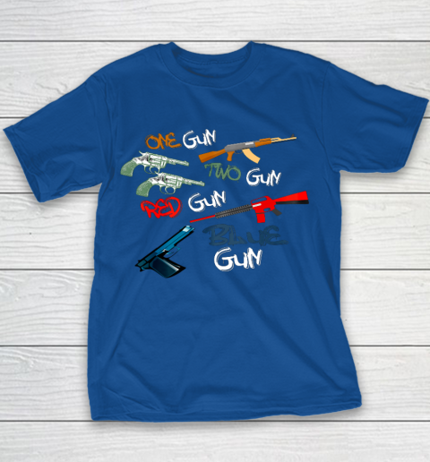 One Gun Two Gun Red Gun Blue Gun Funny Youth T-Shirt 14