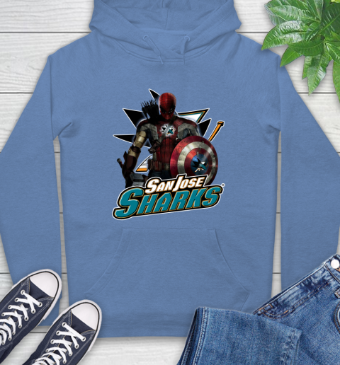 NHL Captain America Thor Spider Man Hawkeye Avengers Endgame Hockey San Jose Sharks Hoodie 11