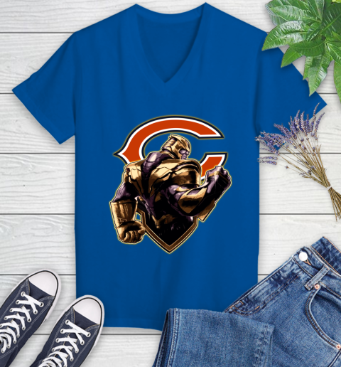 NFL Thanos Avengers Endgame Football Sports Chicago Bears Women's V-Neck T-Shirt 10