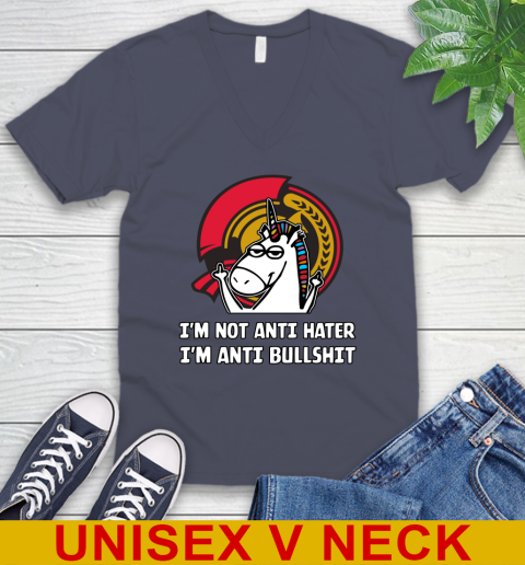 Ottawa Senators NHL Hockey Unicorn I'm Not Anti Hater I'm Anti Bullshit V-Neck T-Shirt 8