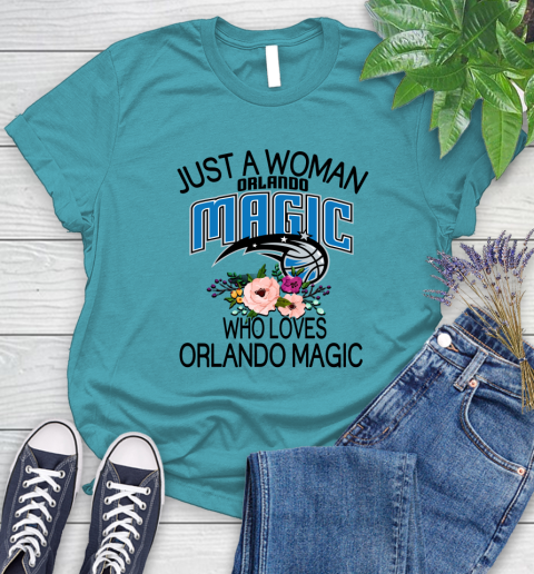 NBA Just A Woman Who Loves Orlando Magic Basketball Sports Women's T-Shirt 11