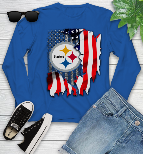 Pittsburgh Steelers NFL Football American Flag Youth Long Sleeve 10
