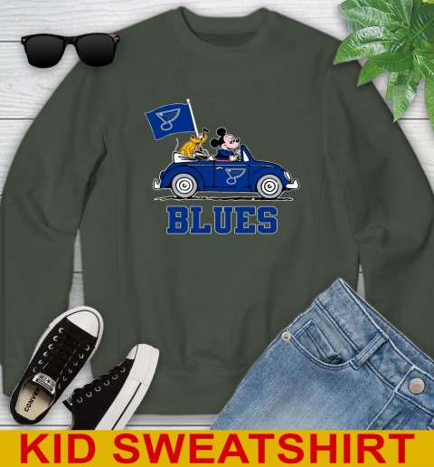 NHL Hockey St.Louis Blues Pluto Mickey Driving Disney Shirt Youth Sweatshirt 9