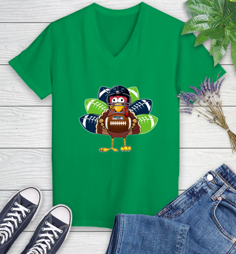 Seattle Seahawks Turkey Thanksgiving Day Women's V-Neck T-Shirt 5