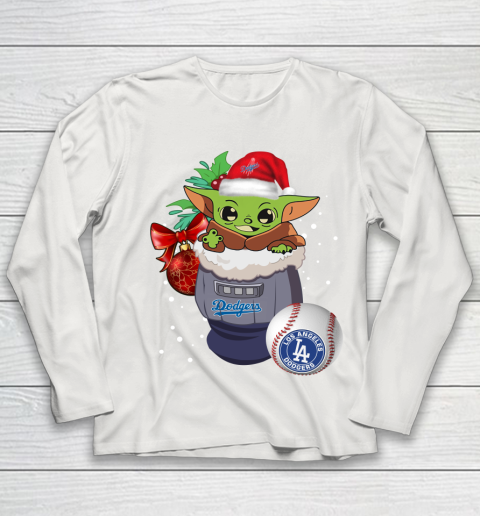 Los Angeles Dodgers Christmas Baby Yoda Star Wars Funny Happy MLB Youth Long Sleeve 11