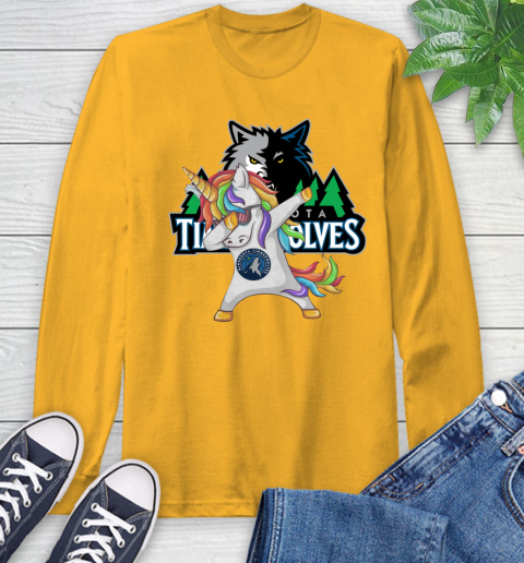Minnesota Timberwolves NBA Basketball Funny Unicorn Dabbing Sports Long Sleeve T-Shirt 3
