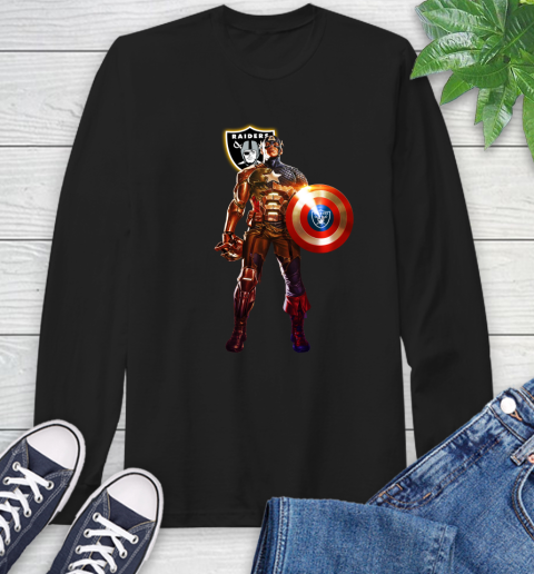 NFL Captain America Marvel Avengers Endgame Football Sports Oakland Raiders Long Sleeve T-Shirt 2
