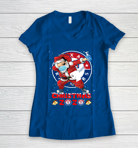 Texas Rangers Funny Santa Claus Dabbing Christmas 2020 MLB Women's V-Neck T-Shirt 7