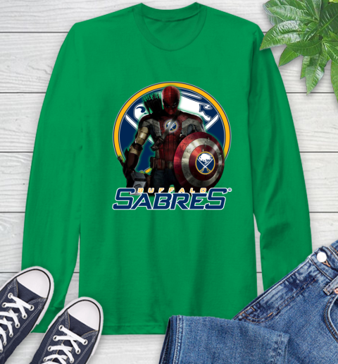NHL Captain America Thor Spider Man Hawkeye Avengers Endgame Hockey Buffalo Sabres Long Sleeve T-Shirt 7