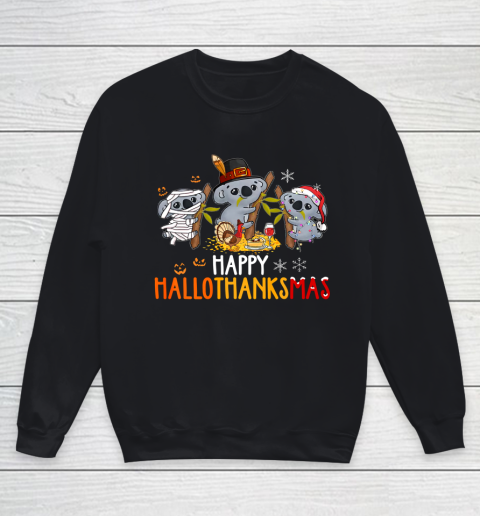 Koala Halloween And Merry Christmas Happy Hallothanksmas Youth Sweatshirt