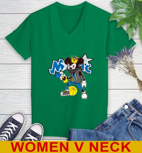 Orlando Magic NBA Basketball Mickey Peace Sign Sports Women's V-Neck T-Shirt 6