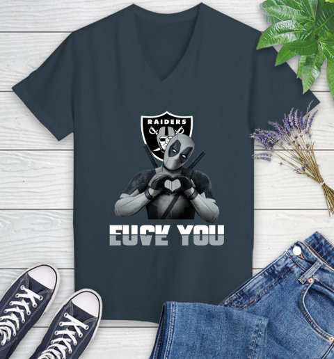 NHL Oakland Raiders Deadpool Love You Fuck You Football Sports Women's V-Neck T-Shirt 8