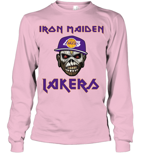 9t0a nba los angeles lakers iron maiden rock band music basketball youth long sleeve 50 front light pink