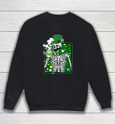 Leprechaun Top Hat Skeleton Drinking Coffee St Patrick's Day Sweatshirt