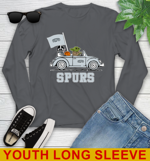 NBA Basketball San Antonio Spurs Darth Vader Baby Yoda Driving Star Wars Shirt Youth Long Sleeve 9