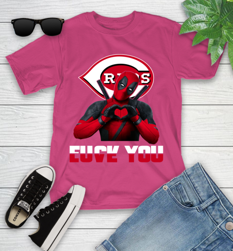 MLB Cincinnati Reds Deadpool Love You Fuck You Baseball Sports Youth T-Shirt 11