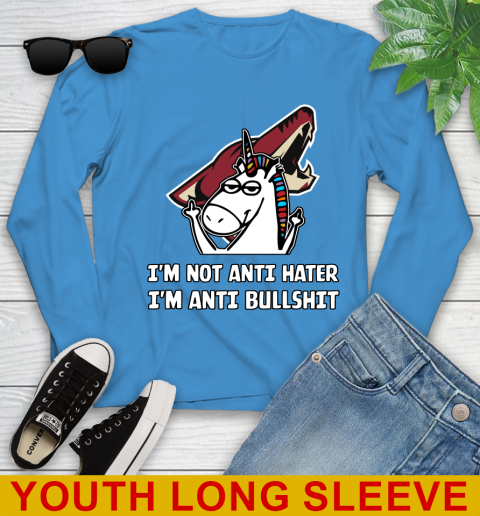 Arizona Coyotes NHL Hockey Unicorn I'm Not Anti Hater I'm Anti Bullshit Youth Long Sleeve 8